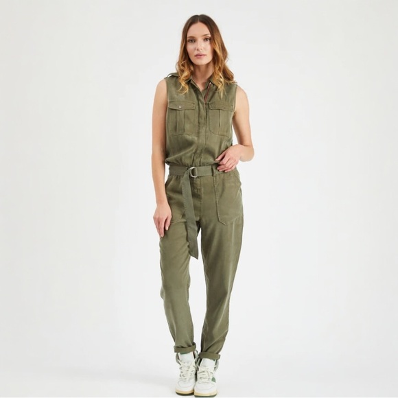 NWT Etienne Marcel Belted Military Green Jumpsuit XS - Picture 2 of 3
